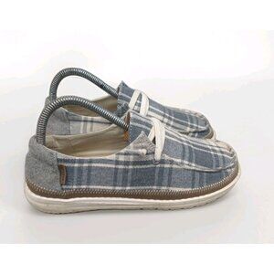Hey Dude Wendy Women’s 7 Slip On Loafers Comfort Slides Plaid Gray